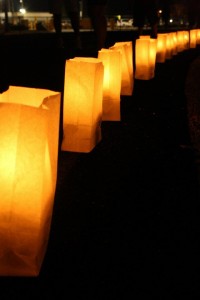 Candle lit luminarias represent those who have passed away from breast cancer and those who are battling it. Photo taken by Fallyn Paruleski.