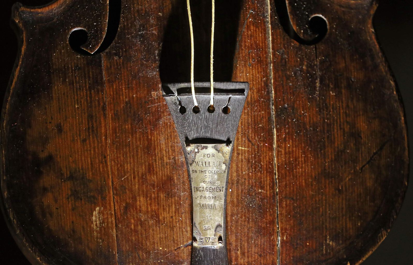 The violin belonging to Titanic bandmaster Wallace Hartley actually looks pretty creepy on display at the Titanic Belfast Centre. Photo from Reuters.com