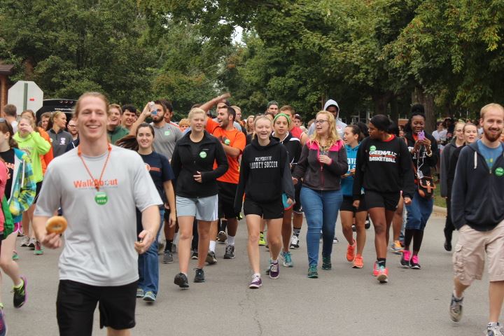 Students beginning to walk from Greenville college's Whitlock music building. Photo provided by Greenville College Student Associations