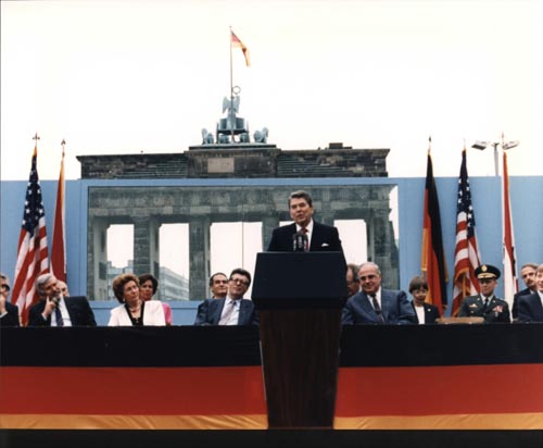 President Reagan giving the speech near Berlin Wall Source: en.wikipedia.org