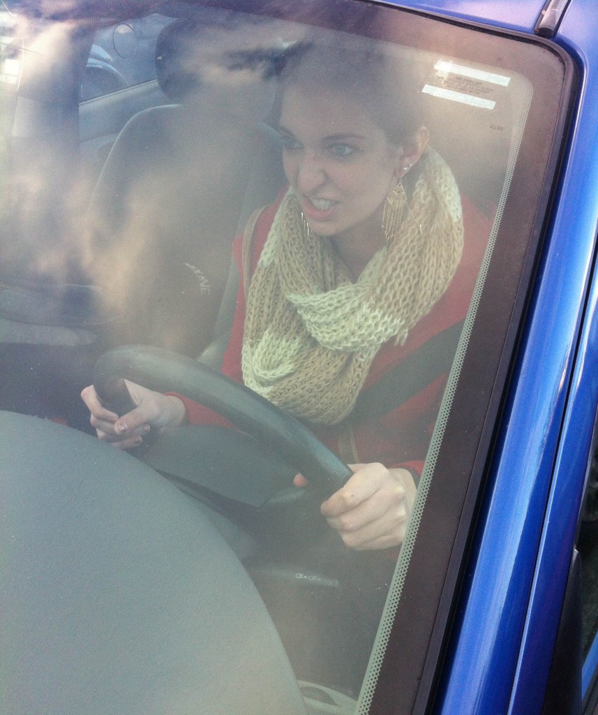 Kelsey Neier practices her   road rage for Black Friday. Source: Thomas Hajny