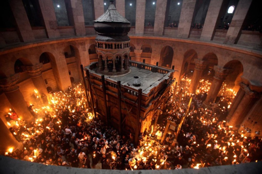 The ceremony of the holy fire located in the church of the holy Sepulcher in Jerusalem. Source:http://greatinspire.com/