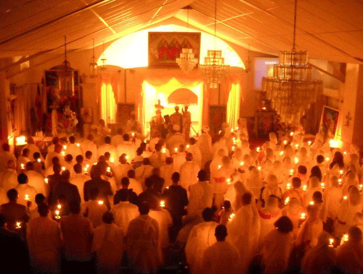 Followers of the Ethiopian Orthodox Church offer daily prayers and do not eat until 3 PM, except Saturday and Sunday when prayers begin early in the morning. Source:http://www.adventureabyssinia.com