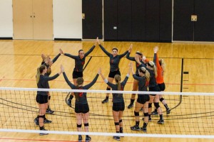  The Greenville College Women's volleyball team prepares for the 2015 season.  Photo by Laurie Hannula 