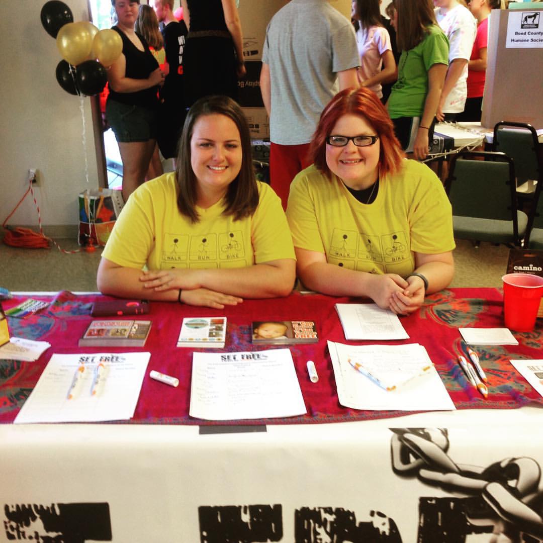 Megan Flaherty and Autumn Hartman at The Set Free Movement's booth during the All College Hike. Source: https://www.facebook.com