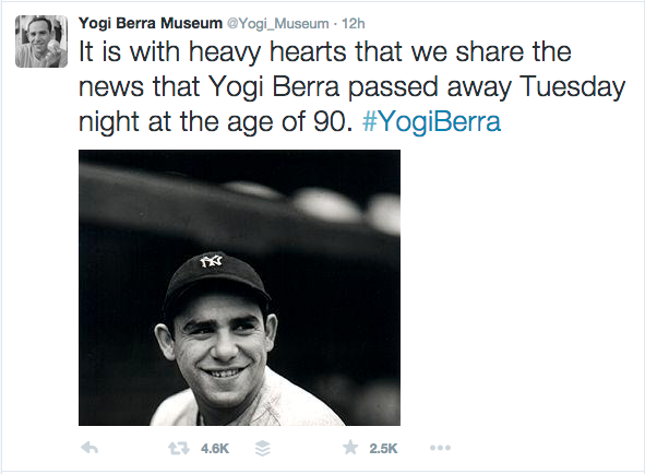 From the Yogi Berra Museum Twitter