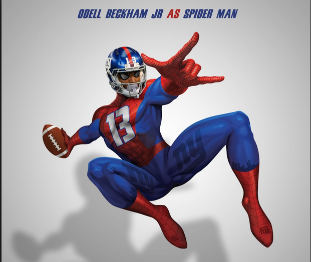 Odell Beckham Jr as Spiderman via sportsmedia101.com