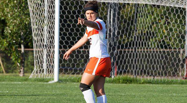 Captain, Tymber Gabbert calling the shots on the field Image from Greenville Women's Soccer page