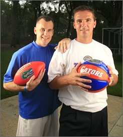 Billy Donovan and Urban Meyer at Florida. Image from www.gatorzone.com