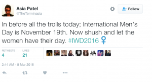 twitter post about international men's day