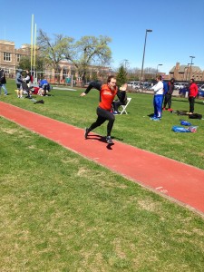 Mitch Olsen running in the runway for one of his long jump attempts. Image from Austin Brinkman 
