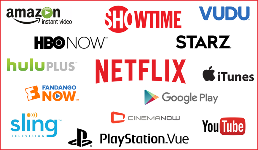 Several streaming services all piled up. 