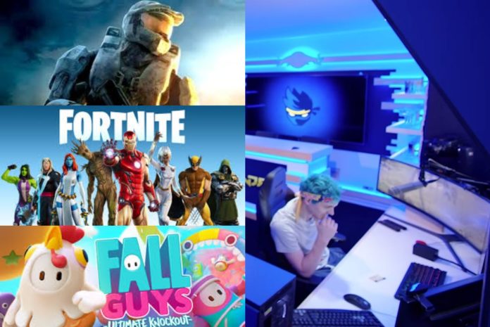 Ninja in his gaming room with his favorite games